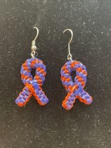Handcrafted Handmade Purple Orange Ribbon Dangle Drop Earrings KG JD - £7.93 GBP