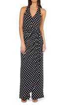 Marina V-Neck Side Drape Polka Dot Jumpsuit SZ 10 ($198) Black/Ivory - $1,477.61 MXN
