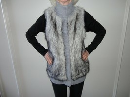 Michael Kors Faux Fox Fur Snap Buttons Sweater Vest Gray Women’s Sz XS V... - $39.88