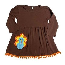 Adorable Thanksgiving Turkey Detail Brown Tunic Dress Shirt Top Long Sleeve - $12.87