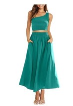 ANRABESS Women&#39;s 2 Pieces Outfits One Shoulder Smocked Crop Top &amp; High W... - $14.85