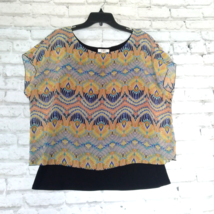 Cato Blouse Womens Large Black Multicolor Layered Geometric Built In Tank Top - $15.99