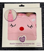 Newborn Infant Muslin Swaddle &amp; Beanie Set Reindeer Deer Girl&#39;s Swaddle ... - $284.15 MXN