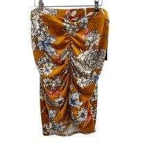 Free Press Orange Floral Ruched Front Skirt Large New - £14.58 GBP