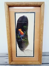 Costa Rica Blue Jeans Poison Frog Painting On Feather Framed Signed 10&quot;x6&quot; Art - £16.88 GBP