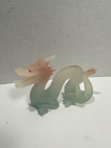 Vintage Green Dragon Resin? Clear Green Pink Chinese Statue Figurine  7”x5” - £38.55 GBP