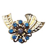 Vintage Blue Faceted Flower Gold Tone Fashion Brooch Pin Open Work Round... - £21.49 GBP