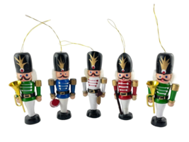 Christmas Toy Soldier Band Ornaments Set of 5 Wooden Orchestra Figures - $21.73