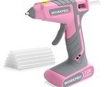 WORKPRO Pink Cordless Hot Melt Glue Gun, 7.2V Rechargeable Fast Preheati... - £53.19 GBP