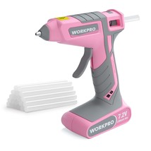 WORKPRO Pink Cordless Hot Melt Glue Gun, 7.2V Rechargeable Fast Preheating Glue  - £52.74 GBP