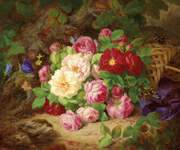Art Giclee Printed Oil Painting Print Still Life flower Camellias &amp; Butterfly - £8.88 GBP+
