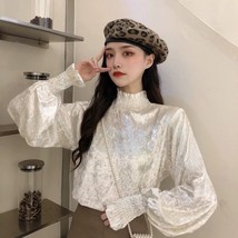 Heydress Women Spring Retro Pa Style Pleated Puff-sleeve Sequined Blouse French  - £111.65 GBP