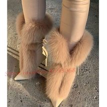 Fluff Pointy Women Ankle Boots Newest White Fur High Stiletto Heels Lace-up Shor - £146.78 GBP