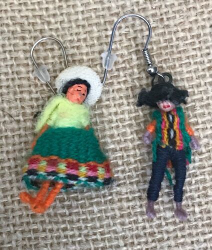 Primary image for Groovy Handmade Peruvian Folk Art Worry Doll Earrings Boho Hippie