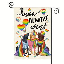 NEW Love Always Wins Rainbow Pride Dogs Peace Love Garden Flag 12.5 x 18... - £7.94 GBP