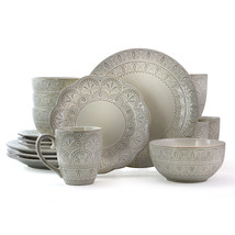 Elama White Lace 16 Piece Luxurious Stoneware Dinnerware with Complete Setting  - £85.21 GBP