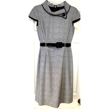 Tahari Arthur S Levine Dress Houndstooth Plaid Sheath Sz 4 Jackie Collar Belted - £23.35 GBP