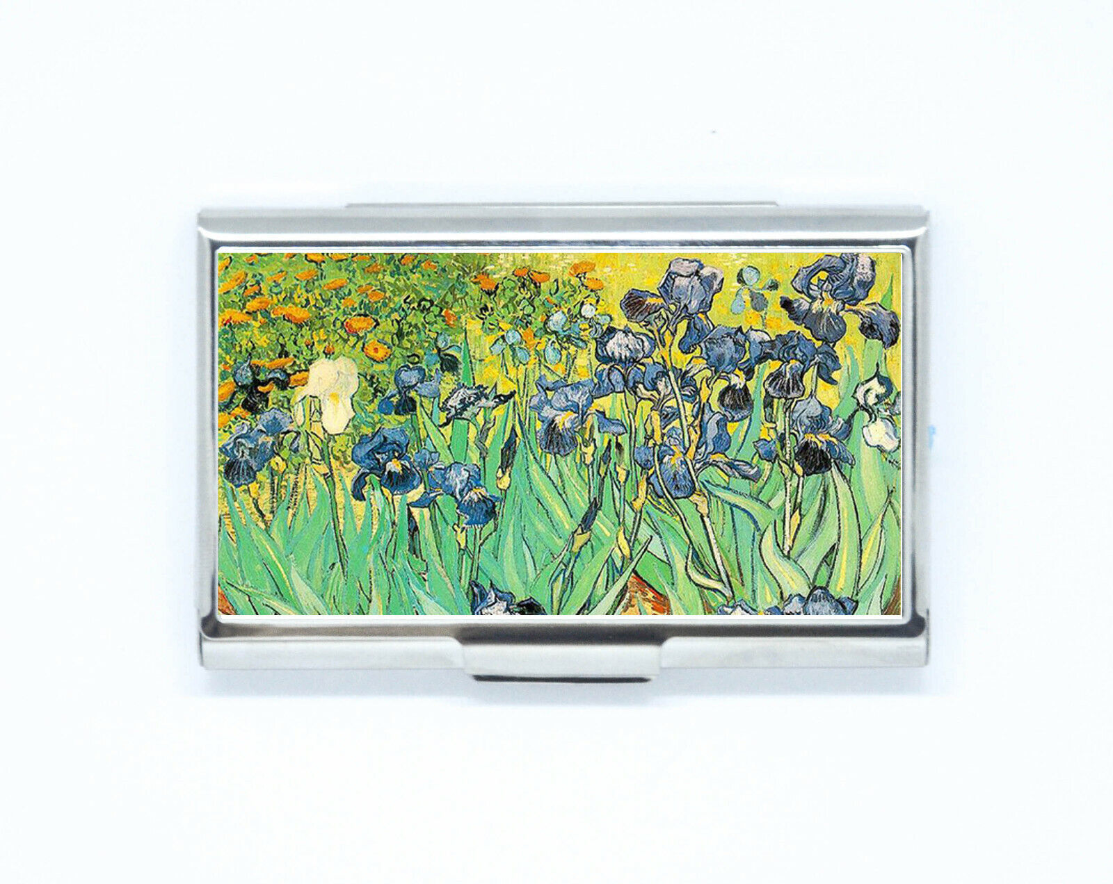 Primary image for Business & Credit Card Case paint Van Gogh iris flowers Steel Pocket Box holder