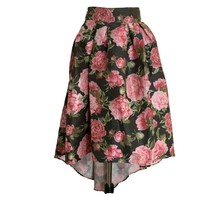 Rue 21 Womens Skirt Size XL High Low Green Pink Flowers Roses Dressy Tie... - $18.81