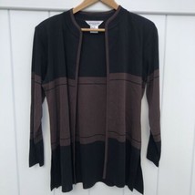 Misook Open Front Cardigan Sweater Knit Topper Jacket Black Brown Medium - £37.55 GBP