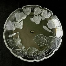 Crystal Clear Studios Vintage Etched Glass Floral Serving Platter Dish 14&quot; - £52.23 GBP