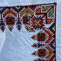 Vintage Ethnic Hungarian ? Cross Stitch Tablecloth 55.5 x 85&quot; Rectangle Colorful - £38.33 GBP