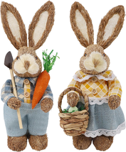 Easter Decorations 13&quot; Bunny Figurines Tabletop Spring Decor, 2 PCS Rustic Straw - £30.40 GBP