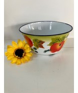 Vtg Enamelware Graniteware Bowl Metal Stenciled Fruit Small 6 1/2&quot;  Tole... - $16.10