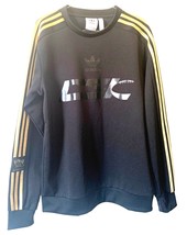 Adidas Football Long Sleeve Sweatshirt Black Gold Stripes Mens Medium - £15.68 GBP