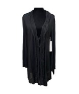 Tribal Black Crinkle Stretch Long Cardigan Size Large Lagenlook - $36.99