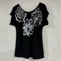 The Limited Black White Floral Short Sleeve Blouse Shirt Top Womens Size LARGE - £7.99 GBP