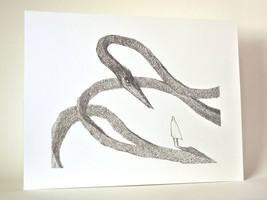Snake art print, 8x10. Dark fairytale fantasy drawing of traveler and serpent.  - £19.98 GBP