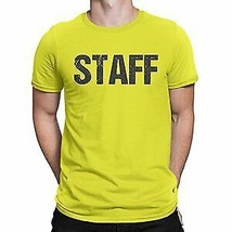 Bright Yellow Staff T-Shirt Front Back Print Mens Event - £9.43 GBP+