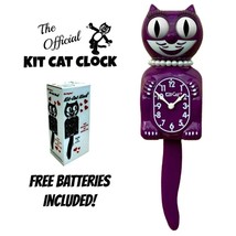 BOYSENBERRY LADY KIT CAT CLOCK 15.5&quot; Purple Free Battery USA MADE Kit-Ca... - £55.05 GBP