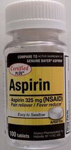 ASPIRIN 325 mg (NSAID) 100 Tablets  Pain Relief Fever Reducer - $3.46
