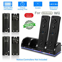 4Rechargeable Batterie +Remote Charging Dock Charger For Nintendo Wii Controller - £40.32 GBP