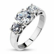 Three Stone Trellis Setting Cubic Zirconia Engagement Ring Wedding Band S-Steel - £15.41 GBP