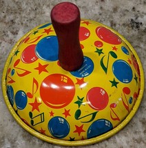 Vintage 1950s Kirchhof Tin &amp; Wood Clanger Noisemaker Bell Yellow Notes &amp;... - £9.52 GBP