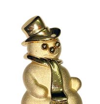 Vintage Gold Tone Smiling Happy Snowman Frosty Pin Brooch Holiday Christmas image 4