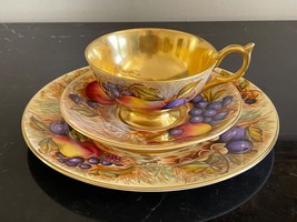 Aynsley Orchard Fruit Tea Cup Signed D. Jones and Saucer &amp; Plate Signed ... - $395.01