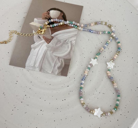 Colorful beaded shell Pentagon Star necklace for women sweet niche desig... - $19.80
