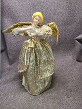 Gold Angel Christmas Tree Topper, Porcelain Head &amp; Hands 11&quot; - £15.22 GBP
