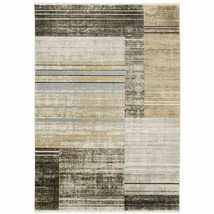 4&#39; X 6&#39; Beige Charcoal Brown Grey Tan Gold And Blue Geometric Power Loom... - $231.28