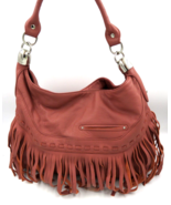 B. Makowsky Pebbled Genuine Leather Fringe Hobo Bag Handbag - EXCELLENT - £55.04 GBP