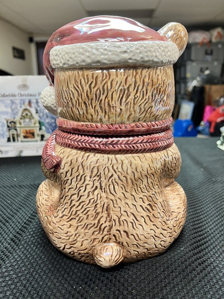 Rare Vintage World Bazzar Teddy Bear With Wreath & Bell Cookie Jar Container Item image 3