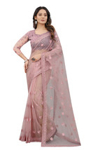 Designer Lavender Heavy Resham Zari Badla Embroidery Sari Net Party Wear... - $77.95