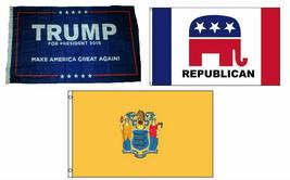 3x5 Trump #1 &amp; Republican &amp; State of New Jersey Wholesale Set Flag 3&#39;x5&#39; - £11.68 GBP