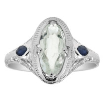 1.15 Carat Aquamarine &amp; 0.20 Carat Sapphire Vintage Ring 14K White Gold - £346.60 GBP