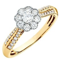Vintage 0.75 KT Diamanti Finti Fiore Impegno di Cluster Anello Giallo Placcato - £124.25 GBP