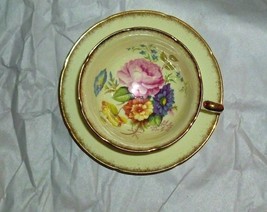 Royal Grafton Footed Tea Cup and Saucer Set Yellow &amp; Rose Floral Pattern - £19.45 GBP
